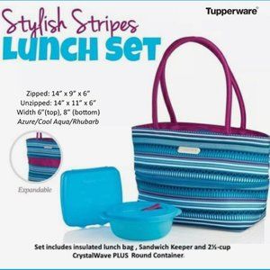 Tupperware Stylish Stripes Expandable Bag Lunch Set NWT